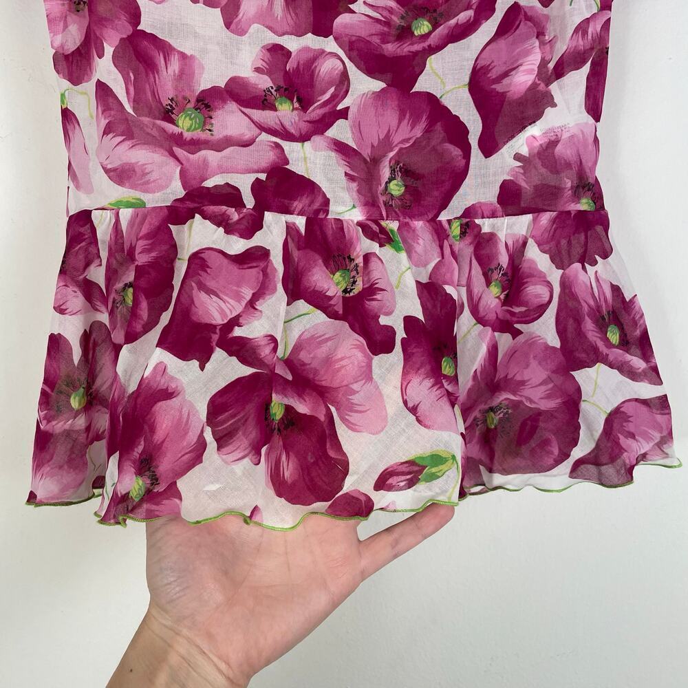 Dolce & Gabbana Purple Floral Print V Neck Puff Sleeve Blouse Size Large - Picture 8 of 8